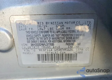 2015 Nissan Versa Note S из США, поврежденный, VIN 3N1CE2CP6FL377935